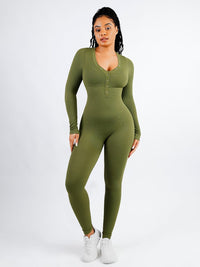 Shapewear | Deep V Jumpsuit | Ribbed Texture