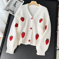 Women’s Cardigan with Strawberry Knit Design | Cute Chunky Knitwear Sweater