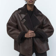 Women’s Leather Look Winter Jacket with Oversized Fit | Stylish Ladies Coat