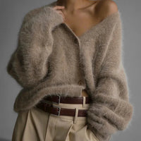 Women’s V-Neck Fluffy Cardigan | Ultra-Soft Knit | Cozy Lightweight Layer