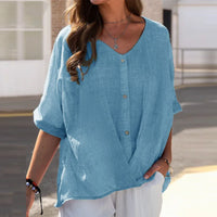 Plus Size V-Neck Blouse | Button Front | Half Sleeve Top for Women