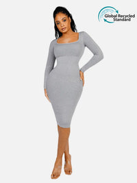 Seamless Square Neck Long Sleeve Shaper Dress