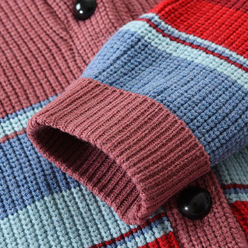 Men’s Knitted Cardigan with Lapel Collar in Colourblock Style | Smart Casual Jumper