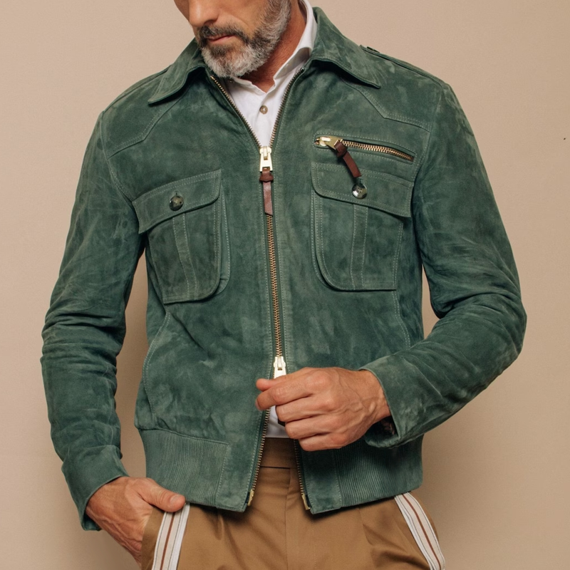 Men’s Suede Bomber Jacket in Vintage Style | Smart Casual Winter Coat