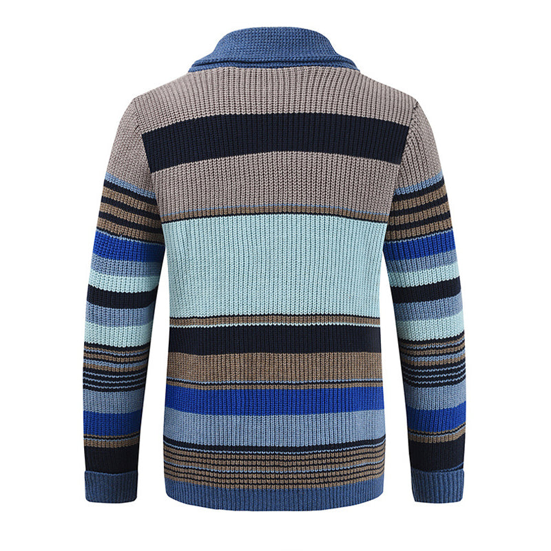 Men’s Knitted Cardigan with Lapel Collar in Colourblock Style | Smart Casual Jumper