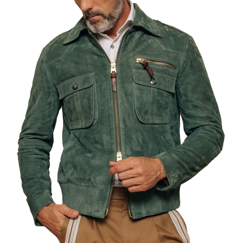 Men’s Suede Bomber Jacket in Vintage Style | Smart Casual Winter Coat
