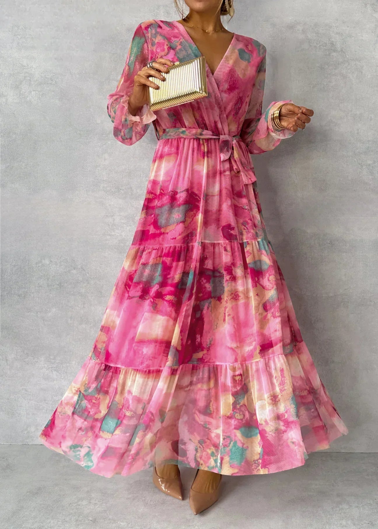 Amira | Floral Wrap Maxi Dress with Long Sleeves | Spring & Summer Outfit