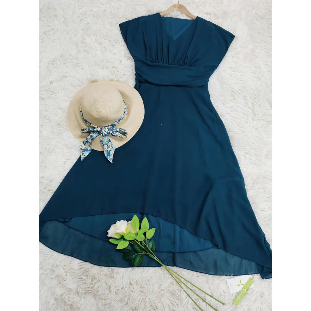 Flared Formal Midi Dress | V-Neck | Elegant Fit