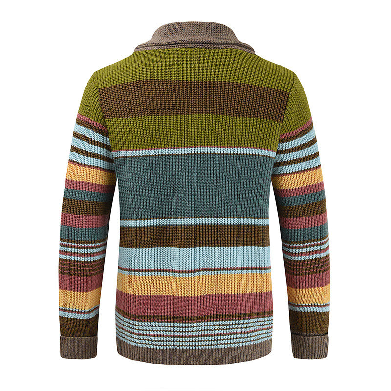 Men’s Knitted Cardigan with Lapel Collar in Colourblock Style | Smart Casual Jumper