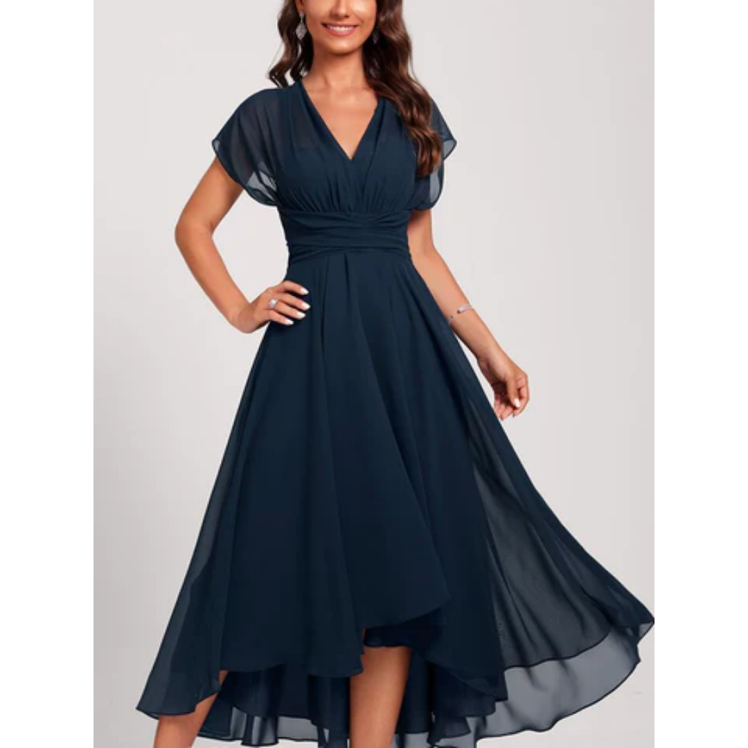 Flared Formal Midi Dress | V-Neck | Elegant Fit