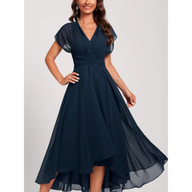 Women’s Flared Formal Midi Dress with V-Neckline | Wedding Guest & Evening Dress