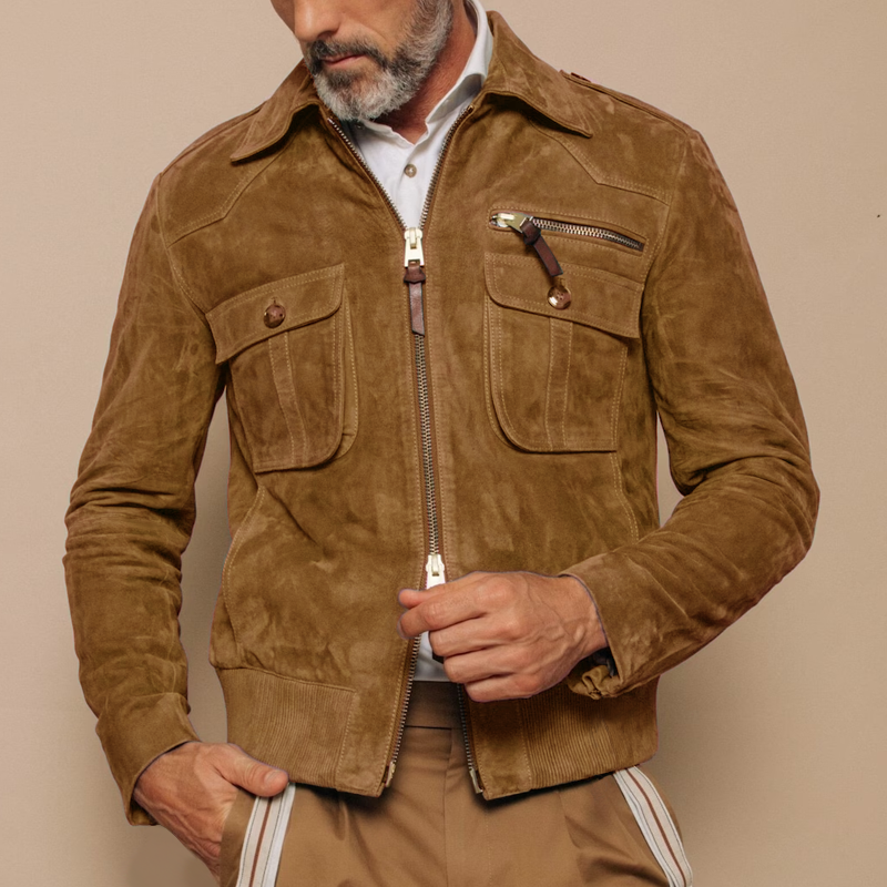 Men’s Suede Bomber Jacket in Vintage Style | Smart Casual Winter Coat