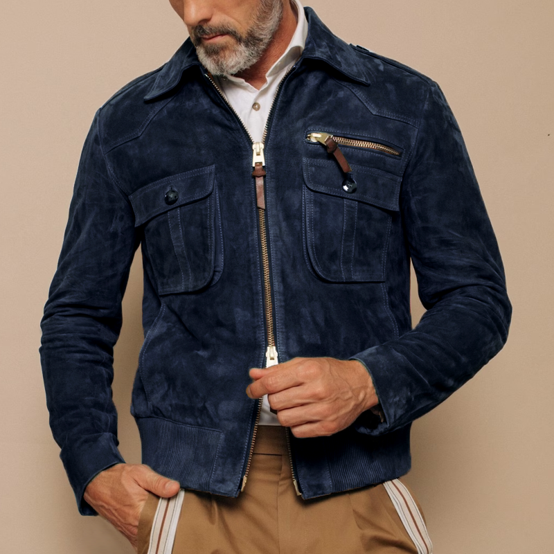 Men’s Suede Bomber Jacket in Vintage Style | Smart Casual Winter Coat