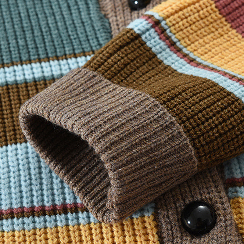 Men’s Knitted Cardigan with Lapel Collar in Colourblock Style | Smart Casual Jumper
