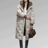 Women’s Long Quilted Jacket with Hood | Warm Padded Winter Coat
