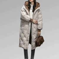 Women’s Long Quilted Jacket with Hood | Warm Padded Winter Coat