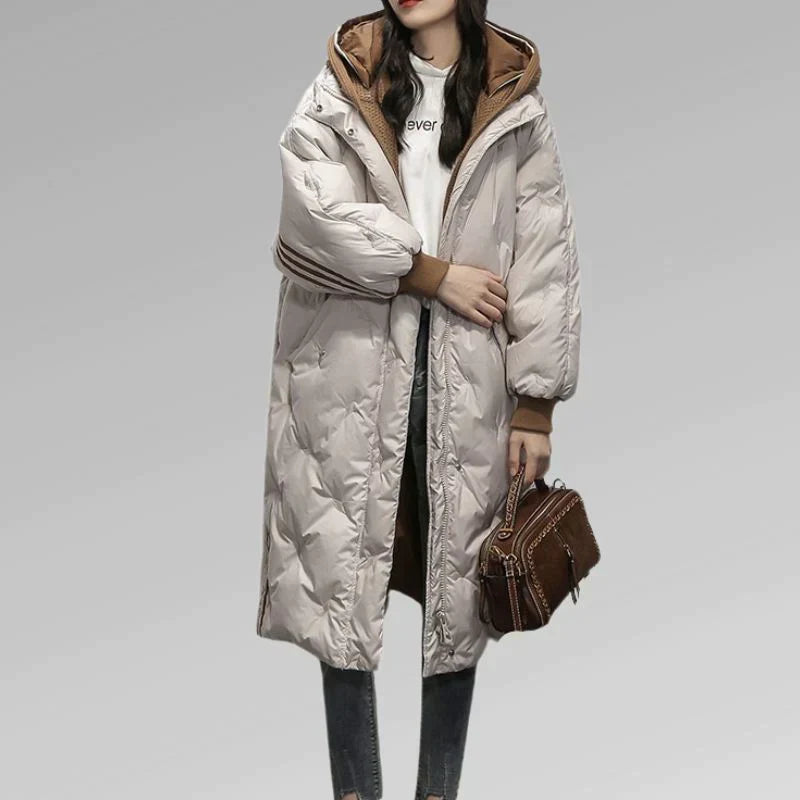 Women’s Long Quilted Jacket with Hood | Warm Padded Winter Coat