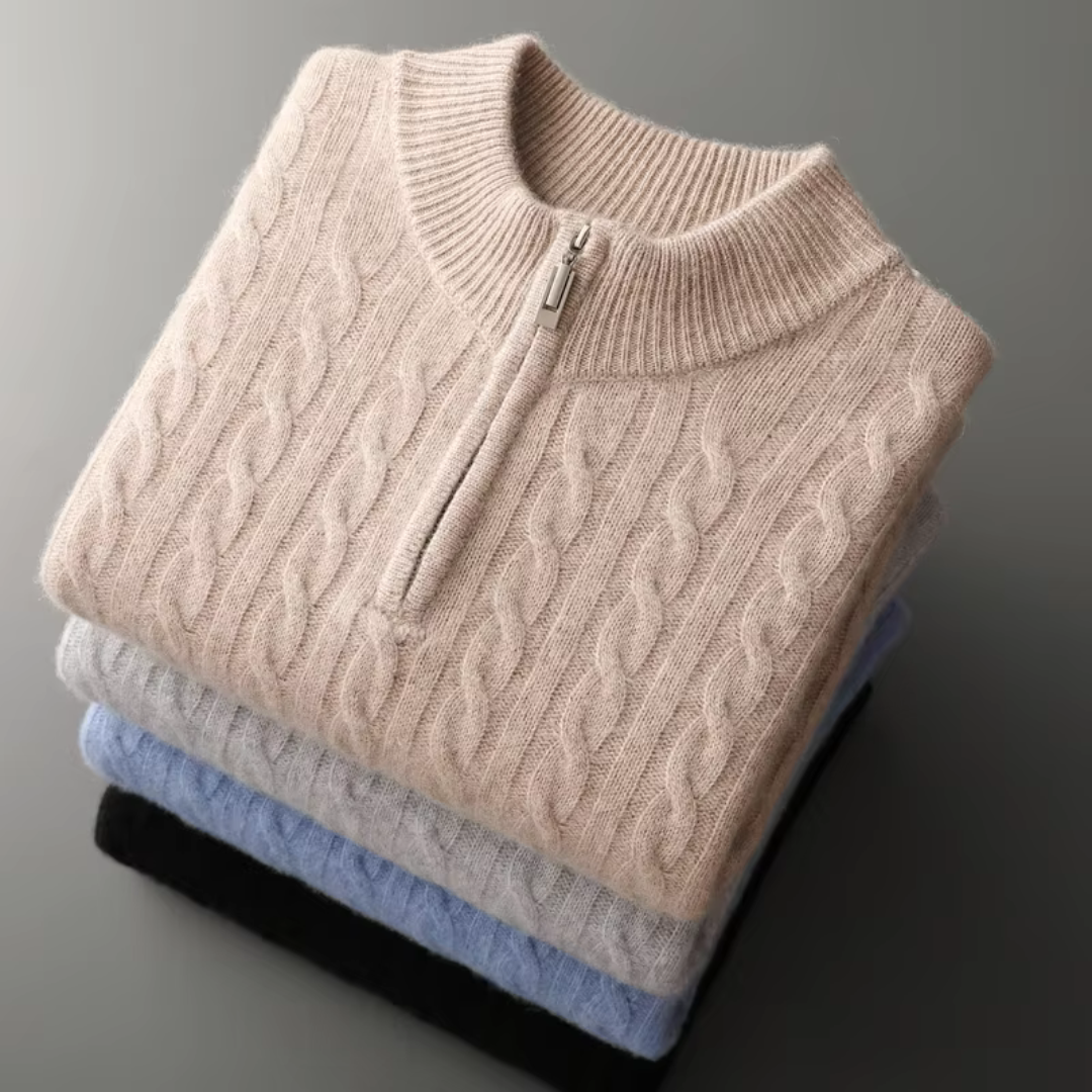 Quarter Zip Cable Knit Sweater | Slim Fit | Warm Autumn Layer | Men's Jumper