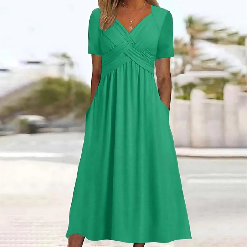 Soft A-Line Midi Dress | V-Neck | Elegant Fit