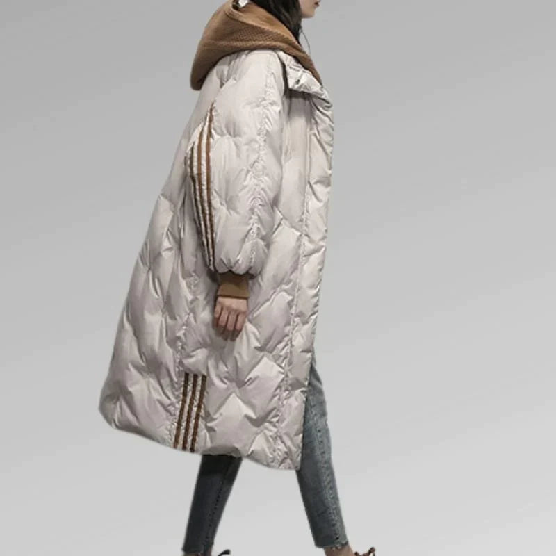 Women’s Long Quilted Jacket with Hood | Warm Padded Winter Coat