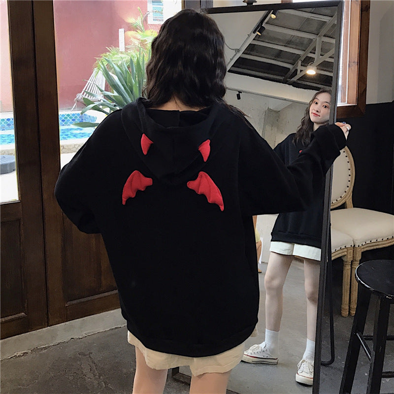 Women’s Black Hoodie with Wing Detail | Casual Oversized Ladies Sweatshirt