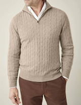 Men’s Cable Knit Jumper | Quarter Zip Sweater | Funnel Neck | Warm Winter Layer