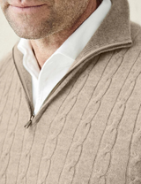 Men’s Cable Knit Jumper | Quarter Zip Sweater | Funnel Neck | Warm Winter Layer