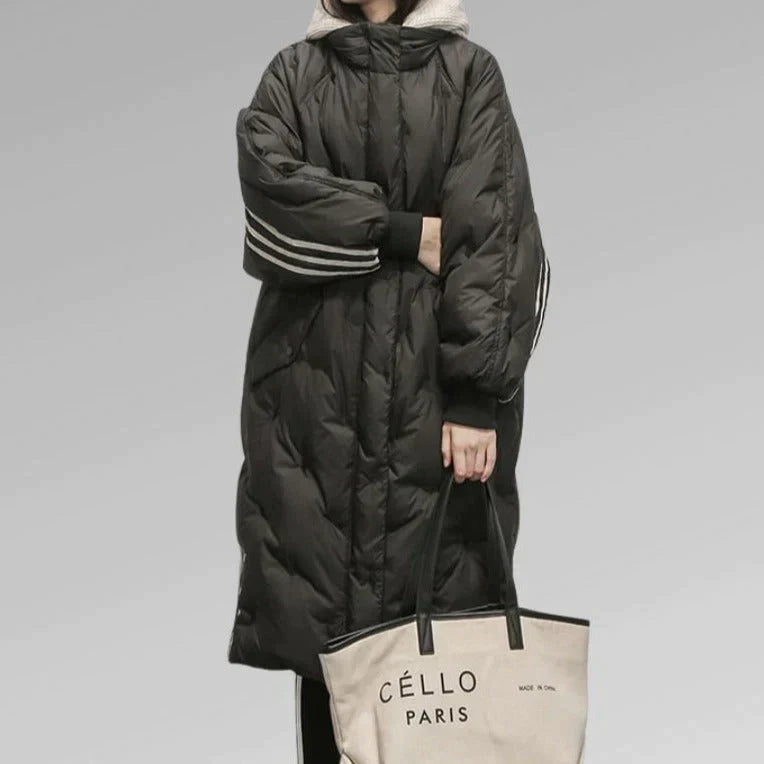Women’s Long Quilted Jacket with Hood | Warm Padded Winter Coat