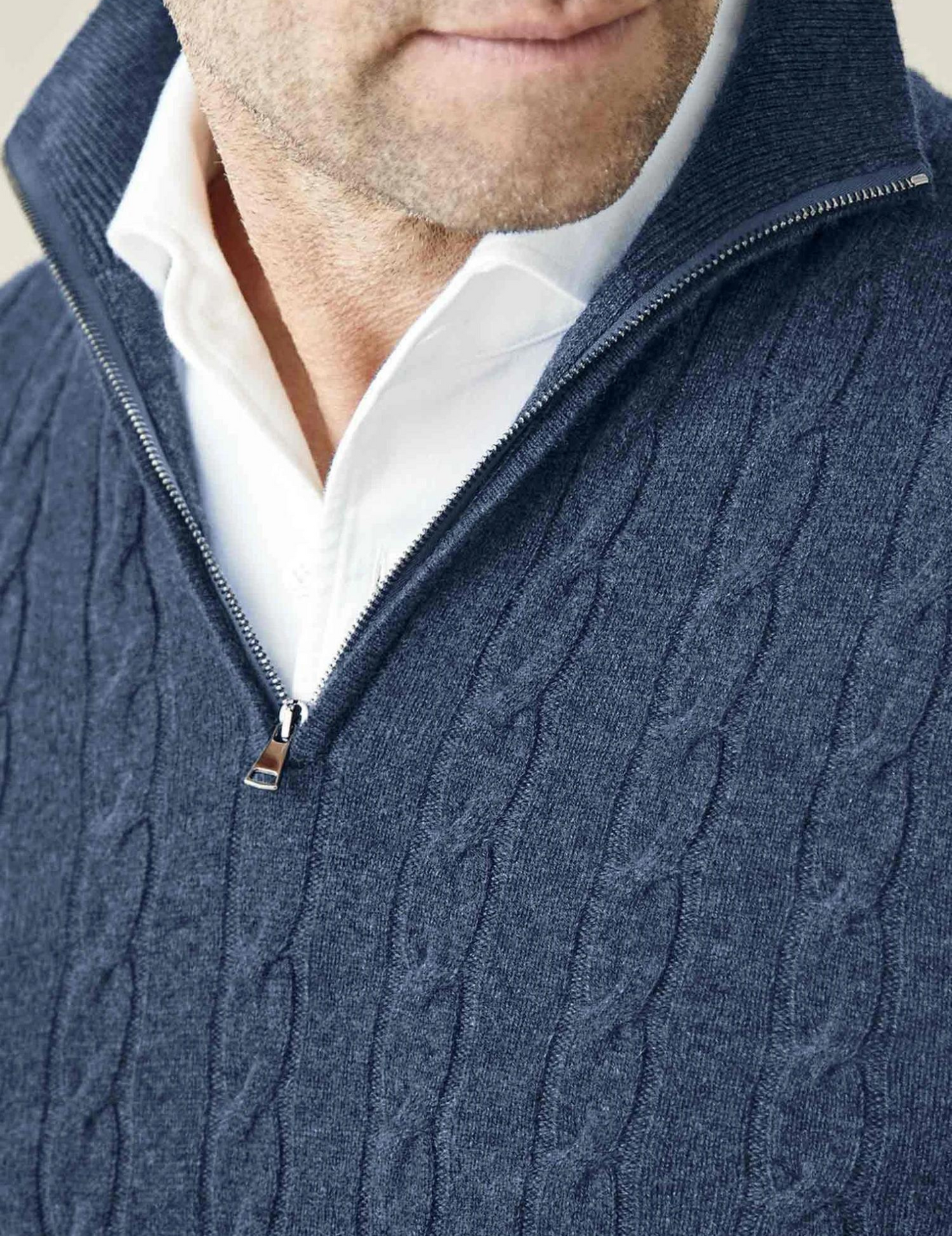 Men’s Cable Knit Jumper | Quarter Zip Sweater | Funnel Neck | Warm Winter Layer