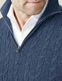 Men’s Cable Knit Jumper | Quarter Zip Sweater | Funnel Neck | Warm Winter Layer