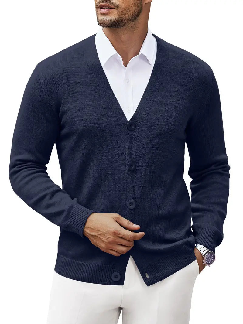 Men’s Button Up Cardigan | Lightweight Knitwear | V-Neck Jumper | Autumn Layer