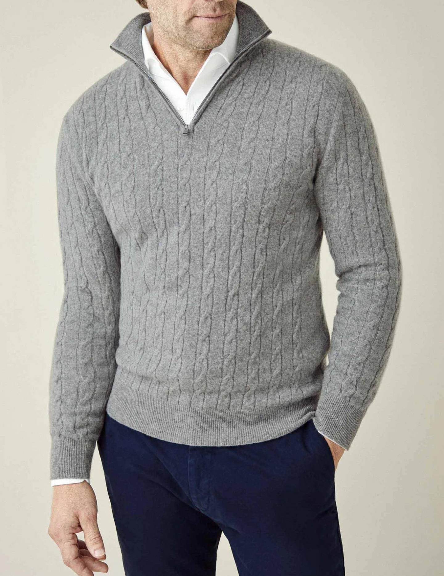 Men’s Cable Knit Jumper | Quarter Zip Sweater | Funnel Neck | Warm Winter Layer