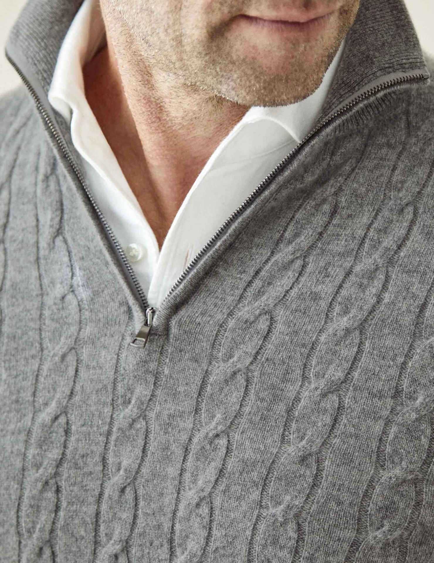 Men’s Cable Knit Jumper | Quarter Zip Sweater | Funnel Neck | Warm Winter Layer