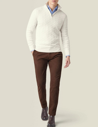 Men’s Cable Knit Jumper | Quarter Zip Sweater | Funnel Neck | Warm Winter Layer