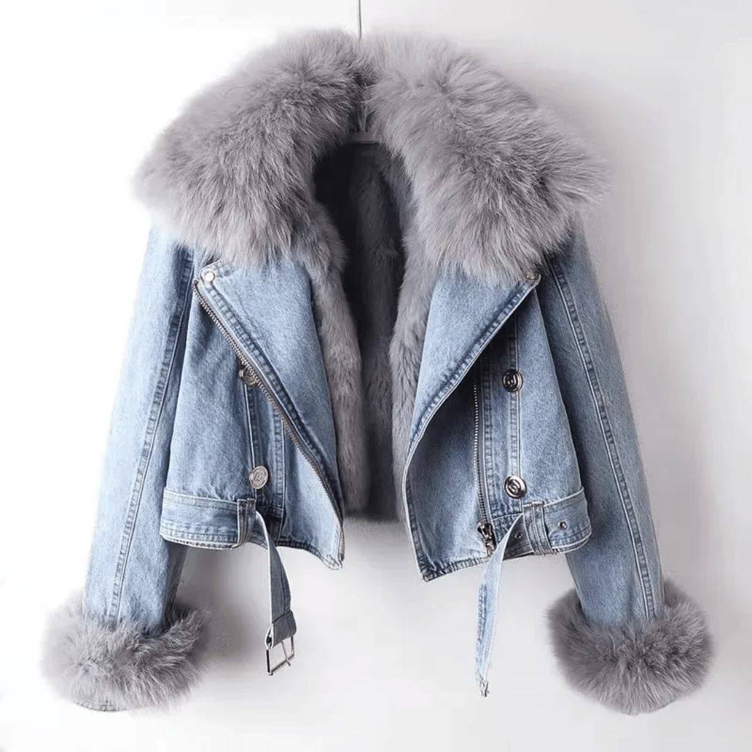 Denim Winter Jacket | Faux Fur Trim | Warm Lining | Short Fit