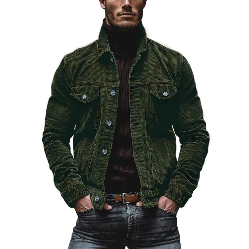 Men’s Corduroy Work Jacket with Lapel Collar | Vintage Multi-Pocket Coat