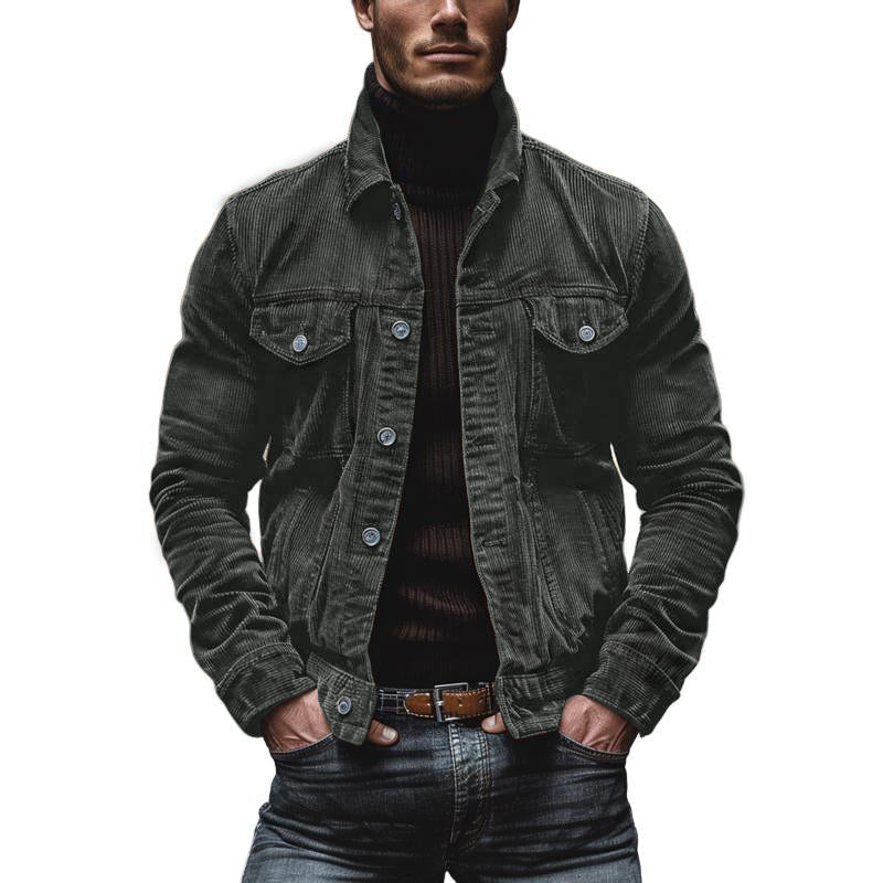 Men’s Corduroy Work Jacket with Lapel Collar | Vintage Multi-Pocket Coat