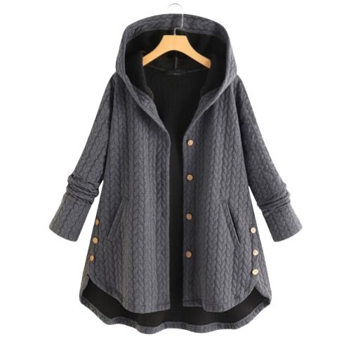 Women’s Winter Jacket with Hood and Button Front | Warm Ladies Coat