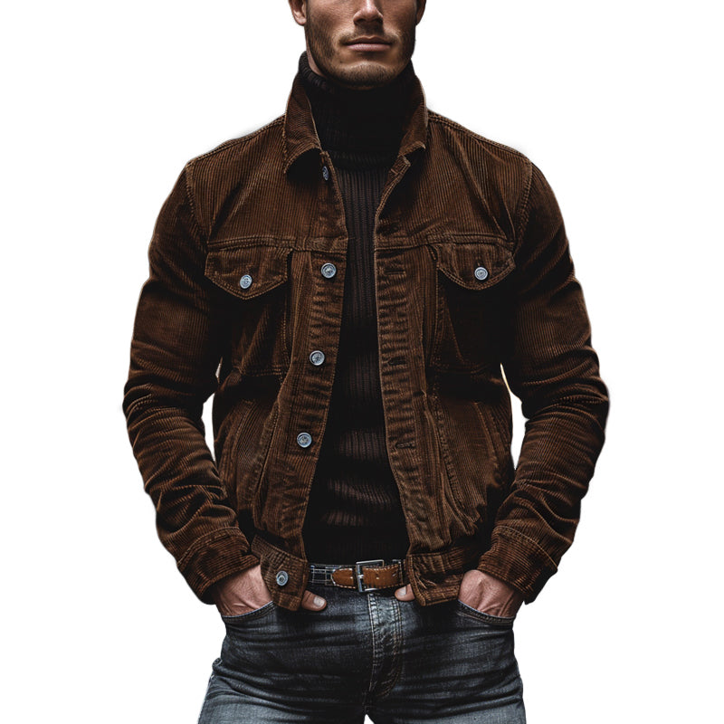 Men’s Corduroy Work Jacket with Lapel Collar | Vintage Multi-Pocket Coat