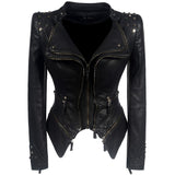 Women’s Gothic Leather Jacket | Black Fitted Zip Up Stylish Winter Coat for Ladies