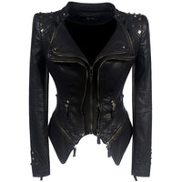 Women’s Gothic Leather Jacket | Black Fitted Zip Up Stylish Winter Coat for Ladies