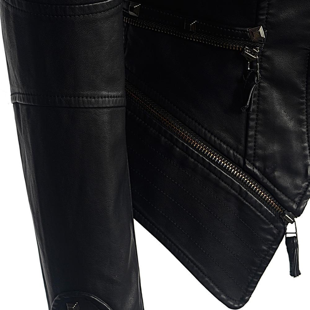Women’s Gothic Leather Jacket | Black Fitted Zip Up Stylish Winter Coat for Ladies