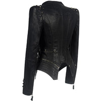 Women’s Gothic Leather Jacket | Black Fitted Zip Up Stylish Winter Coat for Ladies