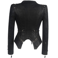 Women’s Gothic Leather Jacket | Black Fitted Zip Up Stylish Winter Coat for Ladies