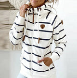 Women’s Zip Up Hoodie Cardigan in Striped Design | Warm Knitwear Jacket