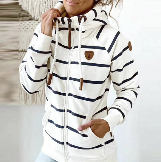Women’s Zip Up Hoodie Cardigan in Striped Design | Warm Knitwear Jacket