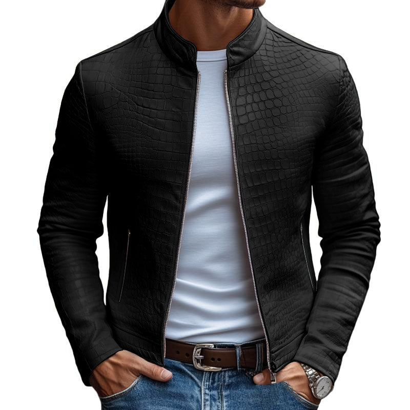 Men’s Stone Pattern Leather Jacket in Slim Fit | Modern Smart Casual Coat