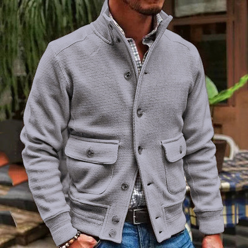 Men’s Stand Collar Turtleneck Jacket | Single-Breasted Smart Casual Coat