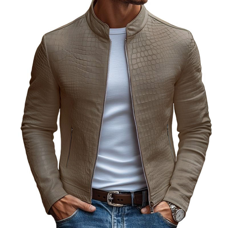 Men’s Stone Pattern Leather Jacket in Slim Fit | Modern Smart Casual Coat