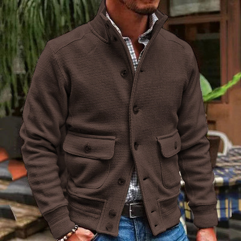 Men’s Stand Collar Turtleneck Jacket | Single-Breasted Smart Casual Coat